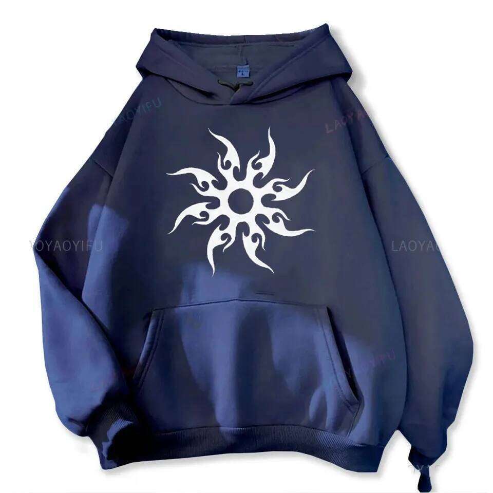 Men's with sun print Harajuku fashionable and casual hoodie cartoon pattern top Z260314