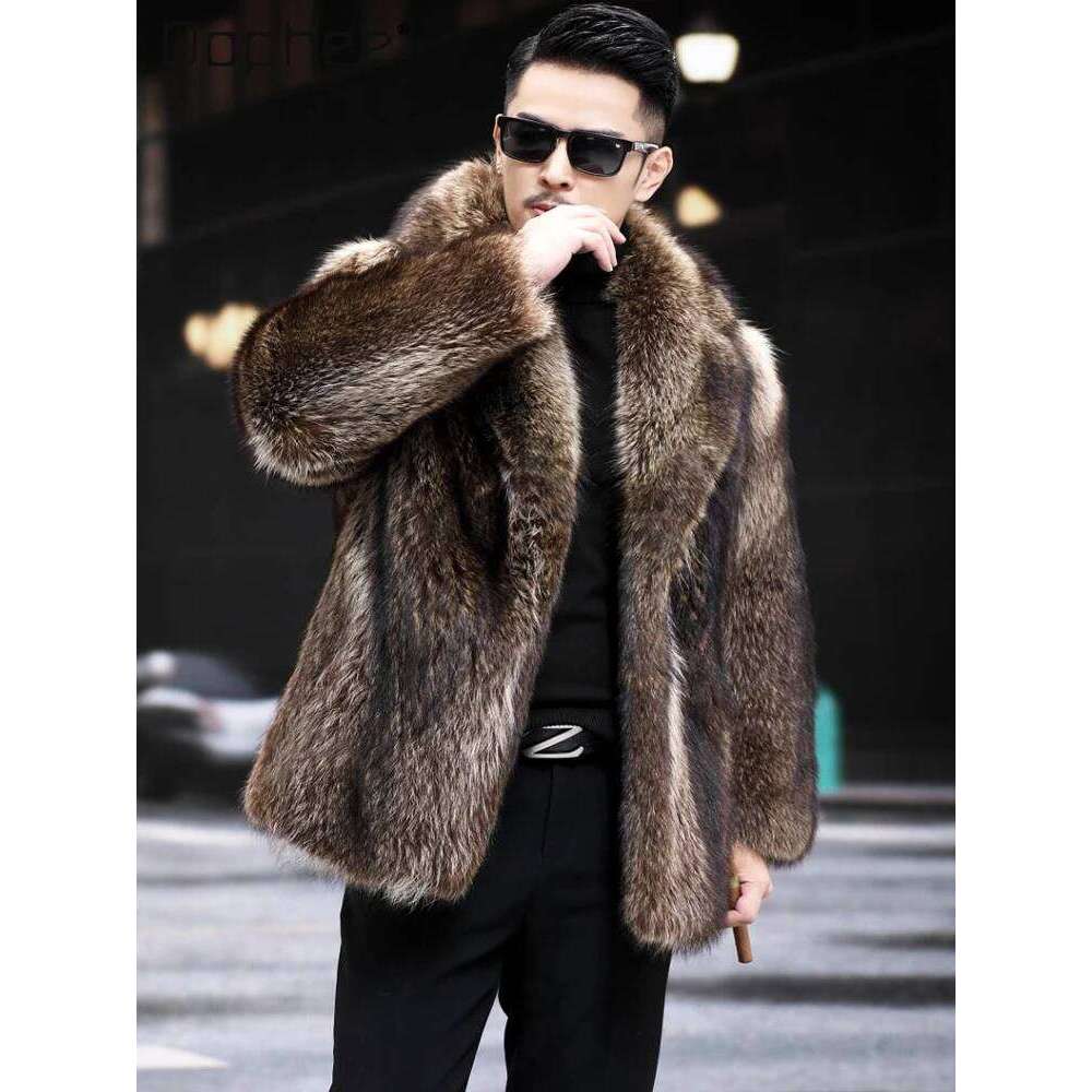 Fox Men Mink Fur Coat Medium Long Heavy Craft Luxury Lapel Short Thickened Warm Winter Fashion High End Coats Z260313