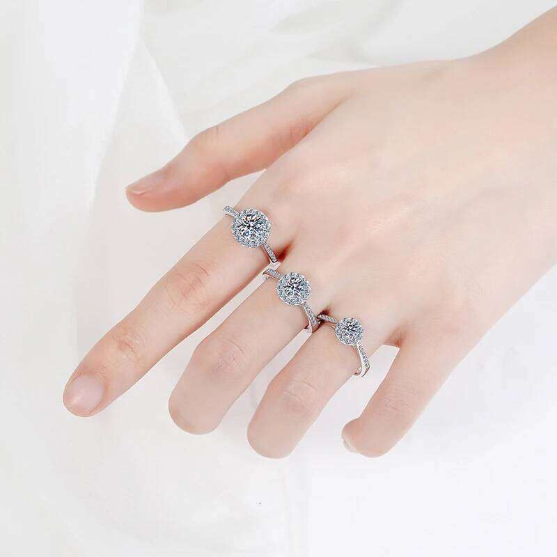 Tezzc 2ct Moissanite Halo Engagement Ring For Women S925 Sterling Silver Wedding Rings With certificate Fine Jewelry Wholesale H260312