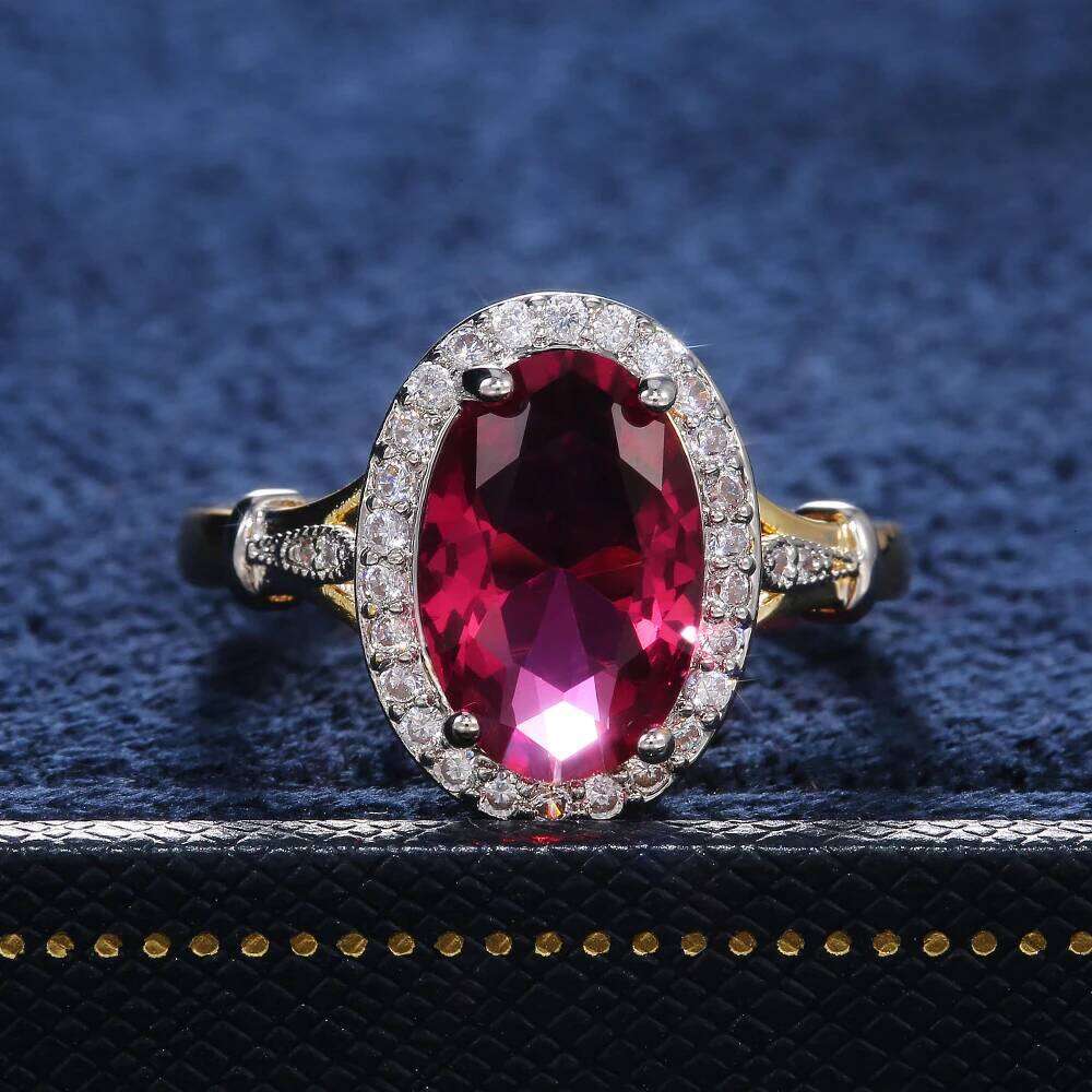 Huitan Big Oval Shaped Rose Red Cubic Zirconia Women Ladies Jewelry for Party Best Mother's Gift Brilliant CZ Rings H260312