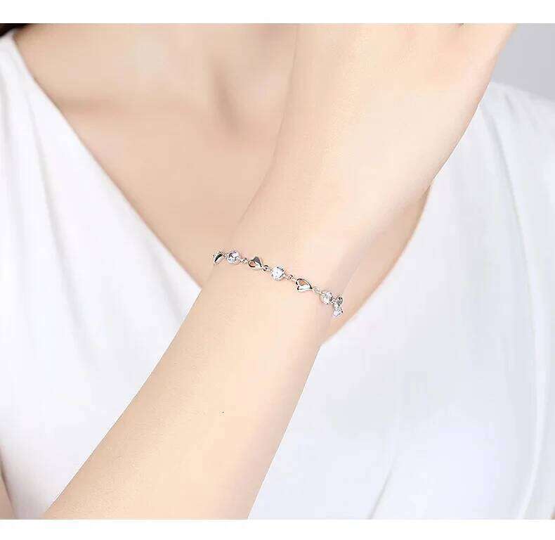 URMYLADY Noble 925 Sterling Silver Zircon Heart Shaped Bracelets crystals For Women Valentines Gift Wedding party cute Jewelry Z260313