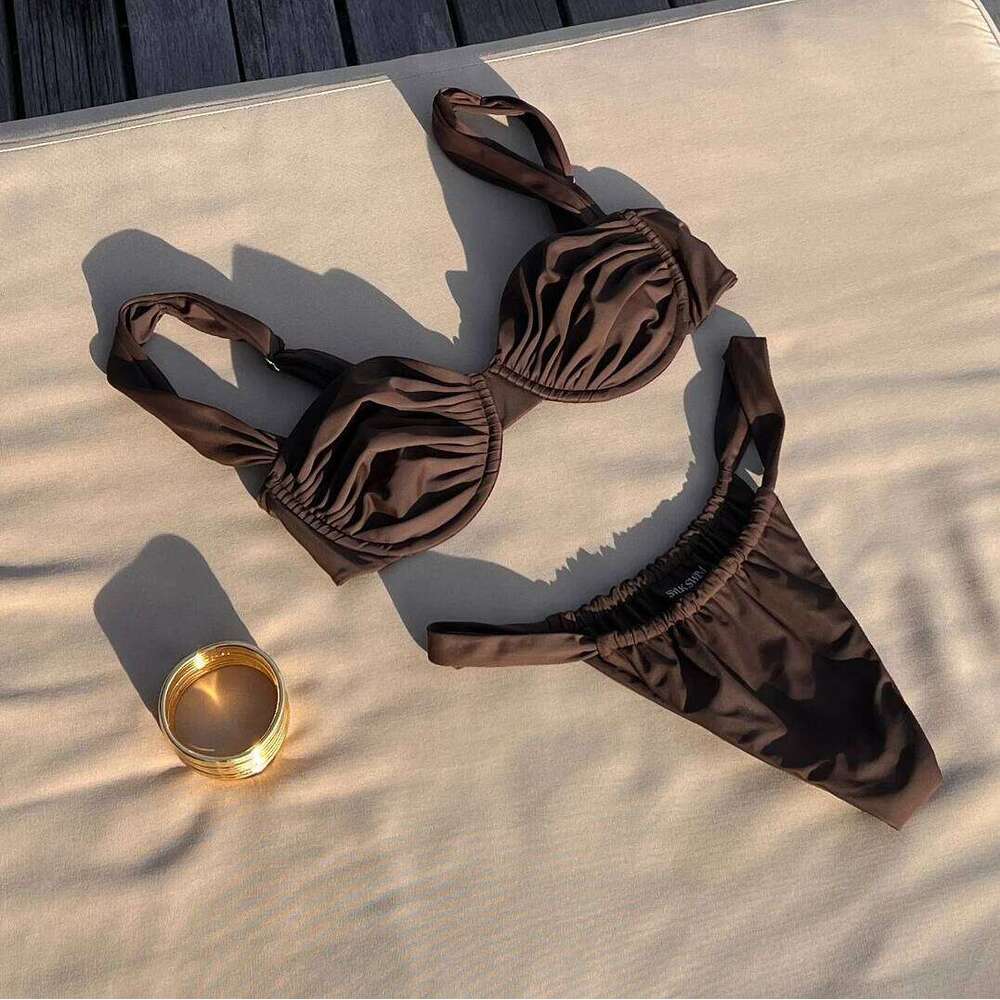 2026 Push Up Bikini Women Swimsuit Sexy Swimwear Brazilian Biquini Female Low Waist Bathing Suit Solid V Neck Bodysuit Beachwear 26H0313