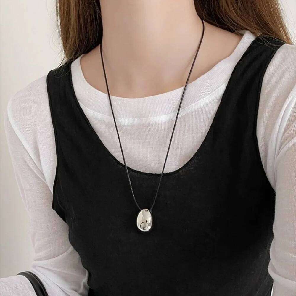 New Minimalist Metal Geometric Ball Long Pendant Necklace for Women Design Wax Rope Sweater Chain Trendy Jewelry Accessories H260312
