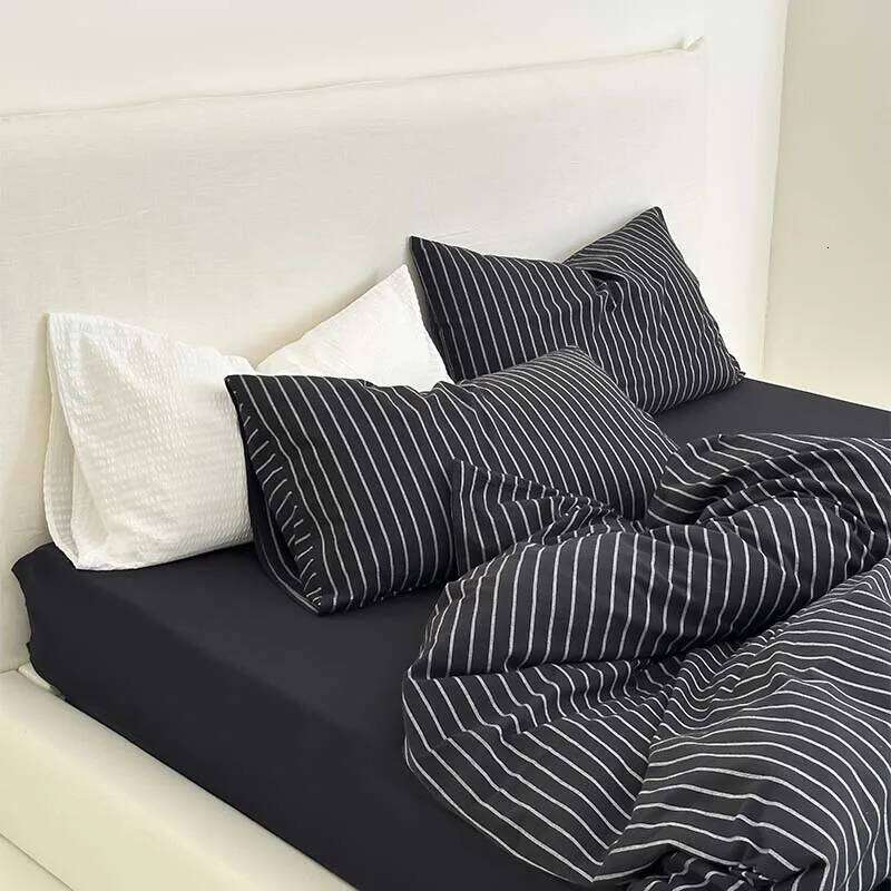 Bedding 100%Cotton Simple Black Stripe Duvet Set Single Full Double Queen King Nordic Quilt Cover Bed Sheet Pillowcase H260312 - view 5