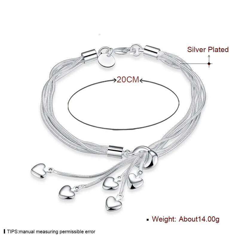 New Charm 925 Sterling Silver 8 Inches Tassel Heart Chain Bracelet For Women Fashion Jewelry Gifts Party Accessories Z260313