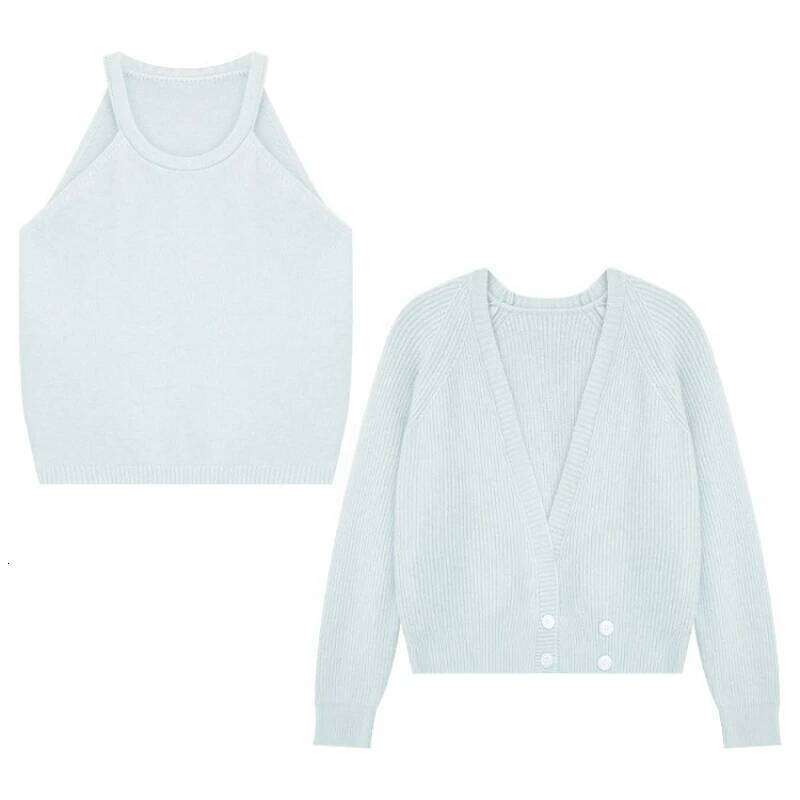 Korean Autumn and Winter New Style V-neck Sweater Cardigan Cashmere Knitted Vest Design Sense Two-piece Set Women's Top Jumper Z260314