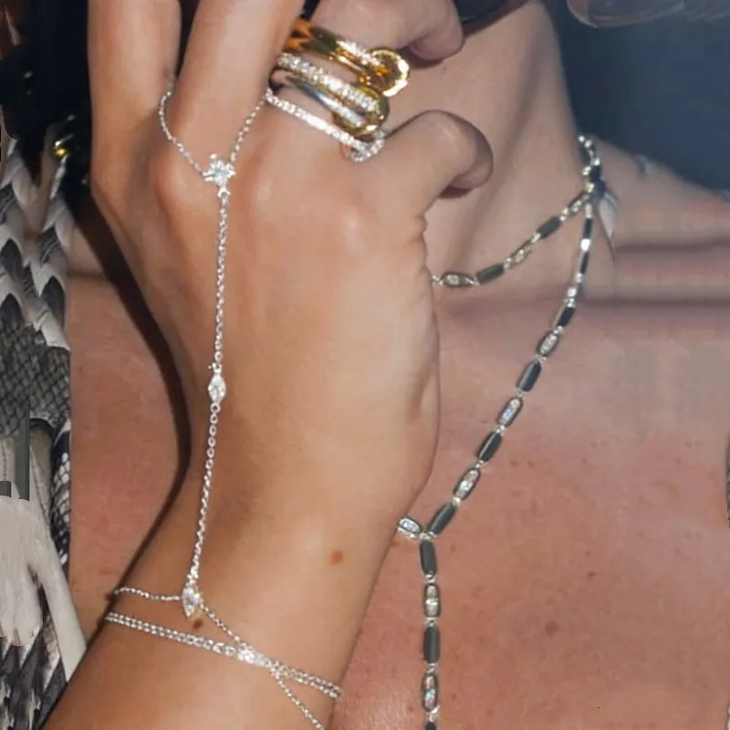 2pcs Elegant Sparkling Cubic Zirconia Multi-Layer Stacked Finger Ring Bracelet Set for Women Niche Trendy Bracelet Jewelry Gifts 260313