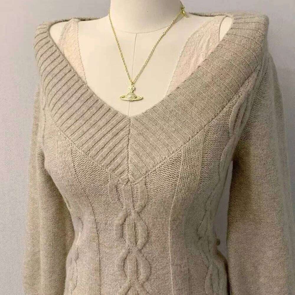 Fashion Simple V-neck Black Slim Waist Sweaters Y2k Long Sleeve Knitted Pullover Z260313