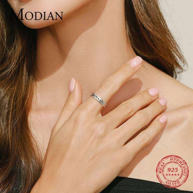 MODIAN 925 Sterling Silver Simple Stackable Wheat Finger Rings For Women Lucky Leaves Original Fine Jewelry Fashion Party Ring H260312