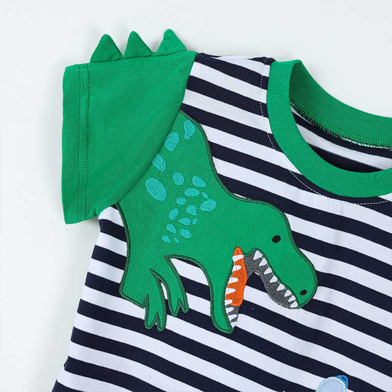 T-shirts Summer New Boys' Short-Sleeve T-Shirt Fashionable Dinosaur Embroidery Children's Round Neck T-Shirt Children's Clothing