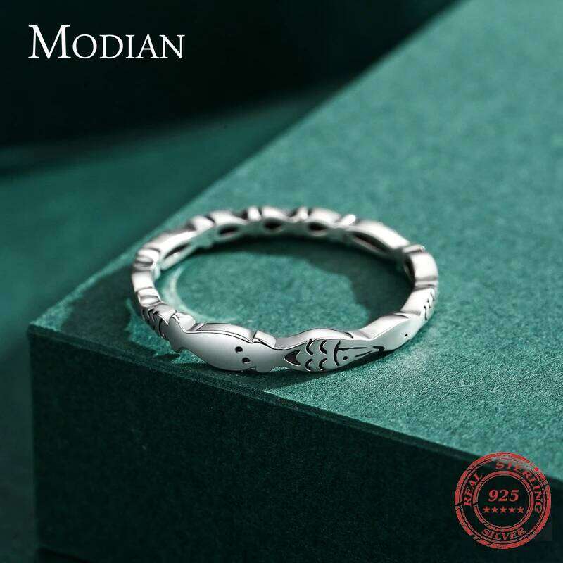 Modian Novel Fish Stackable Ring Real 925 Sterling Silver Fashion Special Animal Finger Rings Minimalist Jewelry For Women Gift H260312