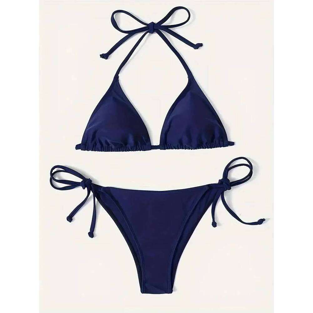 Swimwear Thong Bikini Set New Navy Blue Swimsuits Woman Sexy Bathing Suits Bikinis Triangle Bandage Female Beachwear Y260303