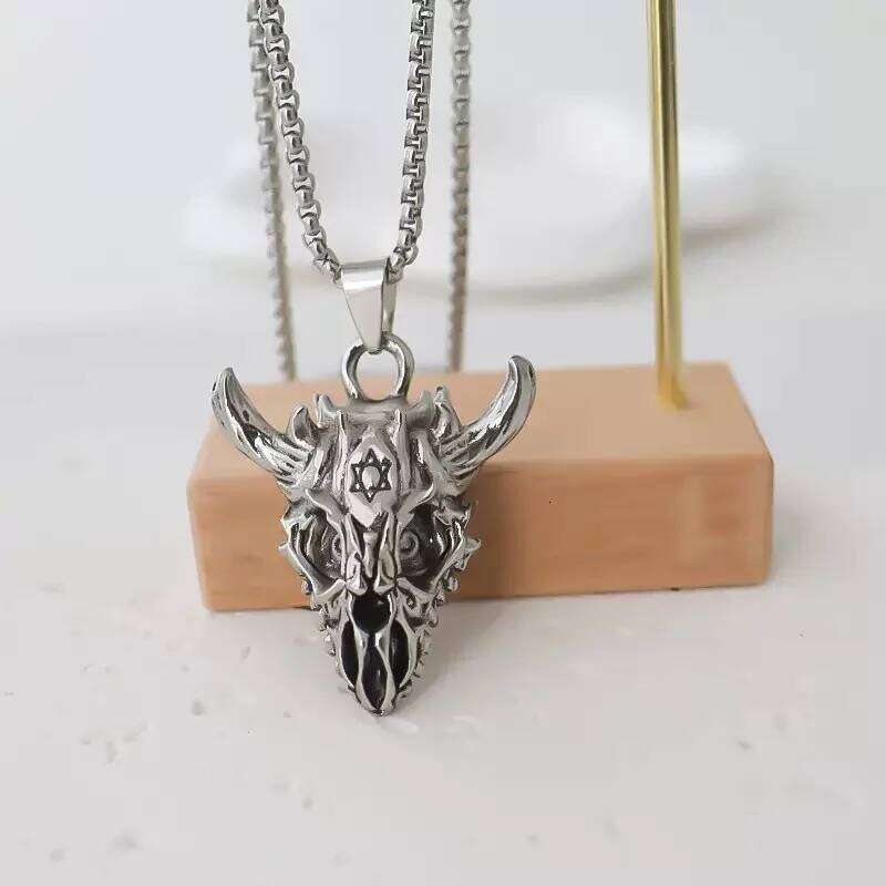 Vintage Stainless Steel Flying Dragon Six Pointed Star Pendant for Men Punk Skull Necklace Jewelry Gift Wholesale H260312