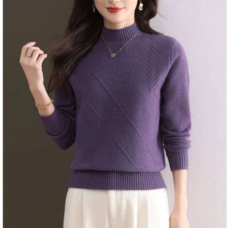 Women's Clothing Solid Color Pullover Sweater Knitted Lantern Long Sleeve Fashionable Casual Autumn Winter All-match Tops Z260313
