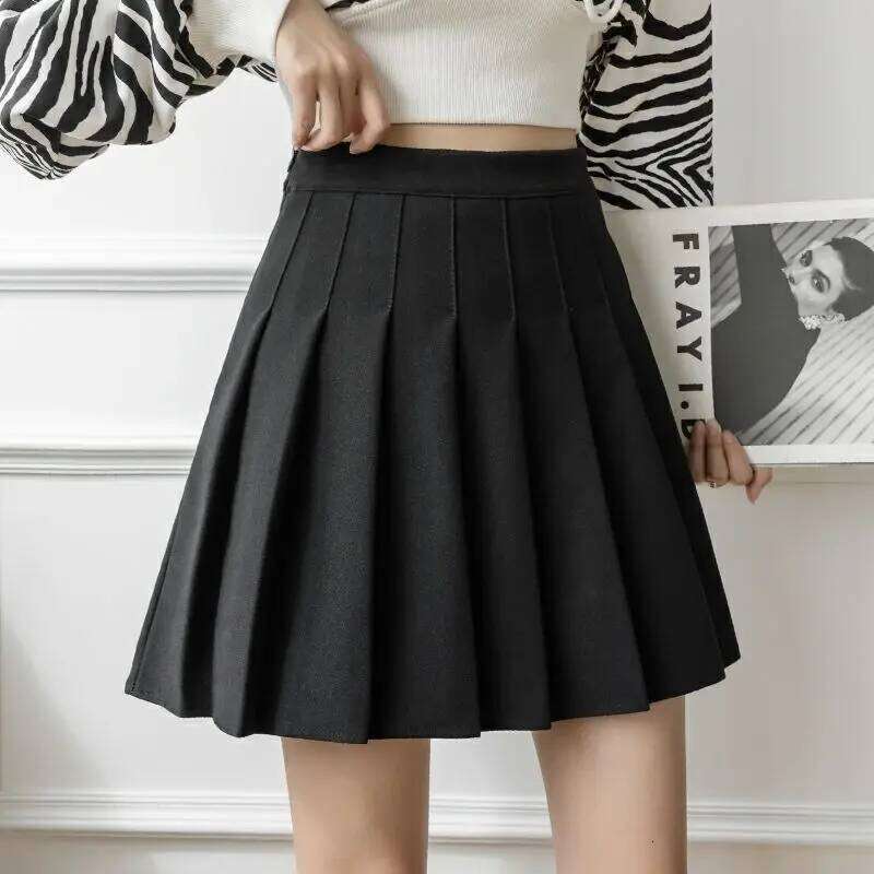 Women's pleated summer high waisted zipper girl dancing JK mini black fashionable student A-line half body skirt Z260314