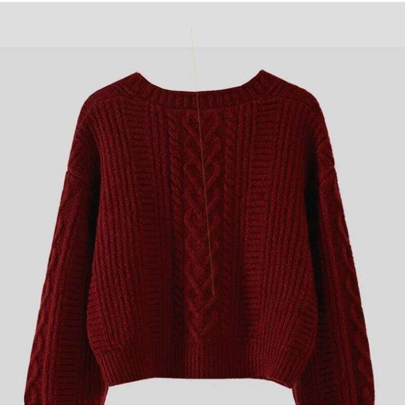 New Simple Elegant Office Coat V Neck Twist Cardigan Short Sweater Loose Women Korean Style Retro Jackets Autumn Winter Clothing Z260313