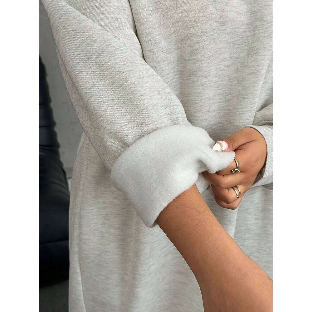 Plus Size Loose Casual Long Fleece Sweatshirt Dress, Autumn/Winter Sweater Dress Women Z260314