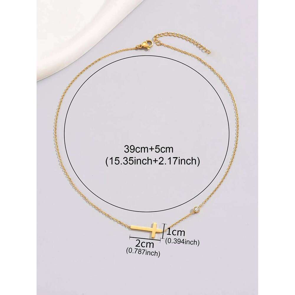 DGIDDK Stainless Steel Cross Pendant Rhinestone Light Exquisite Necklace Women's Jewelry H260312