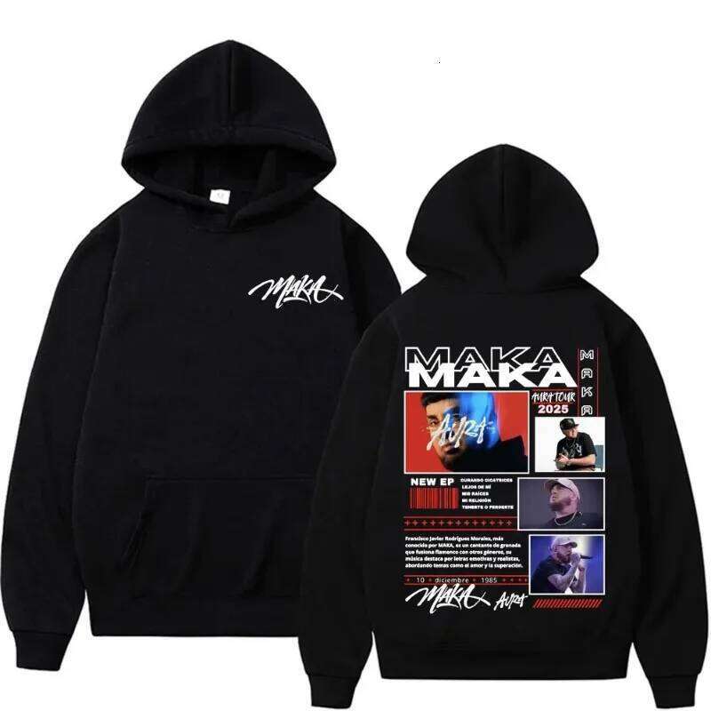 Rapper Maka Aura Tour 2025 Double Sided Print Hoodies Men Women Fashion Hip Hop Gothic Hoodie Casual Fleece Z260314