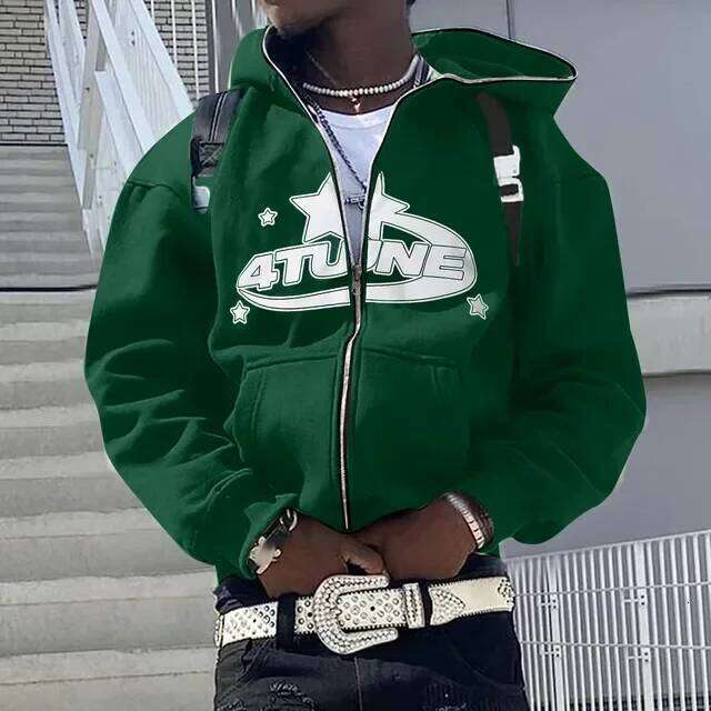 Zip Up Hoodies Cardigan Hooded Warmth Sweatshirt Aesthetics Letter Print Trend Casual Hip Hop Y2k New Sweatshirts Men's Clothing 26Y0313