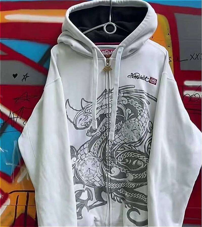 Ecko Dark Gothic Skull Eye Print Hoodie Men Women Streetwear Punk Oversize Black Sweatshirt Distressed Artistic Casual Pullover Z260315