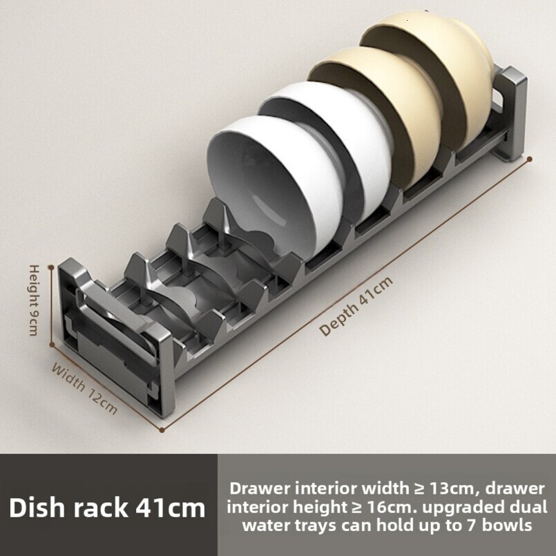 Gunmetal Gray Kitchen Drawer Dish Cabinet Storage Divider for Knives, Forks, Bowls, Chopsticks, Spoons, Tableware Built-in Compartment Bowl Rack