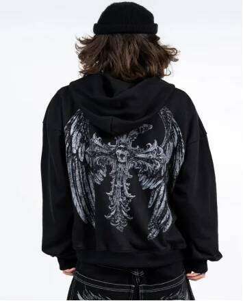 Y2K Hip Hop Hoodie Gothic American Skull Print Zipper Sports Long Sleeve Men's and Women's Retro Fashion Street Casual Jacket Z260315