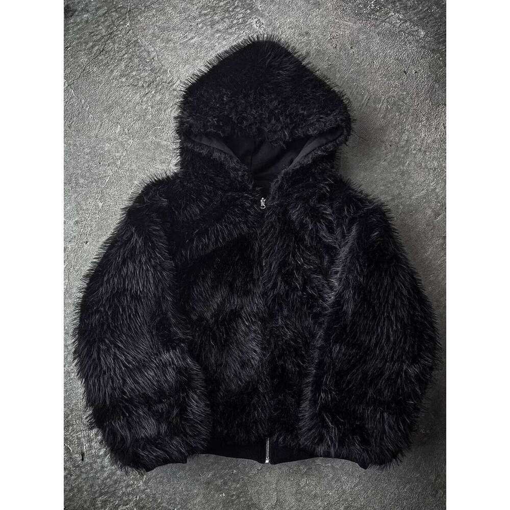 Autumn Winter Oversized Thickened Warm Black Reversible Faux Fur Parka Coat Men with Hood Zipper Fluffy Jacket 2025 Z260313