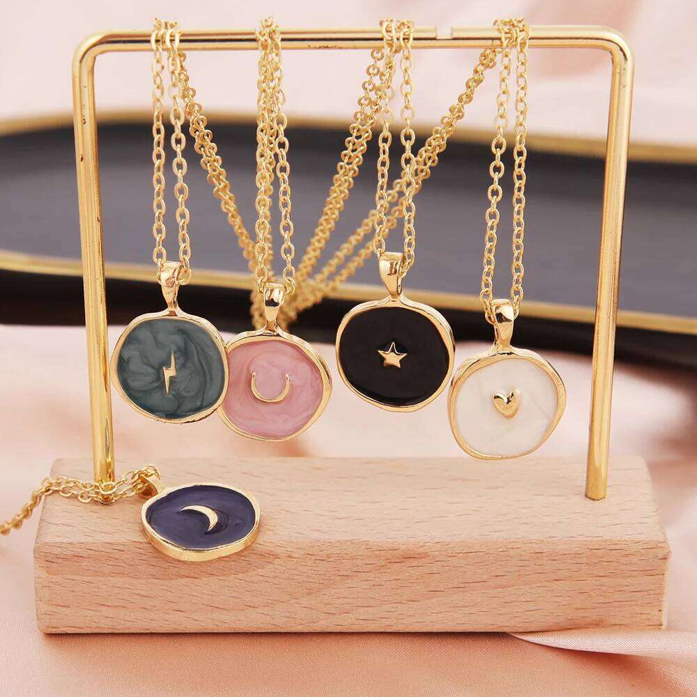 Colorful Moon Star Lightning Pendant Necklaces For Women Girls Enamel Fashion Party Daily Jewelry Trendy Clavicle Chain Necklace H260312