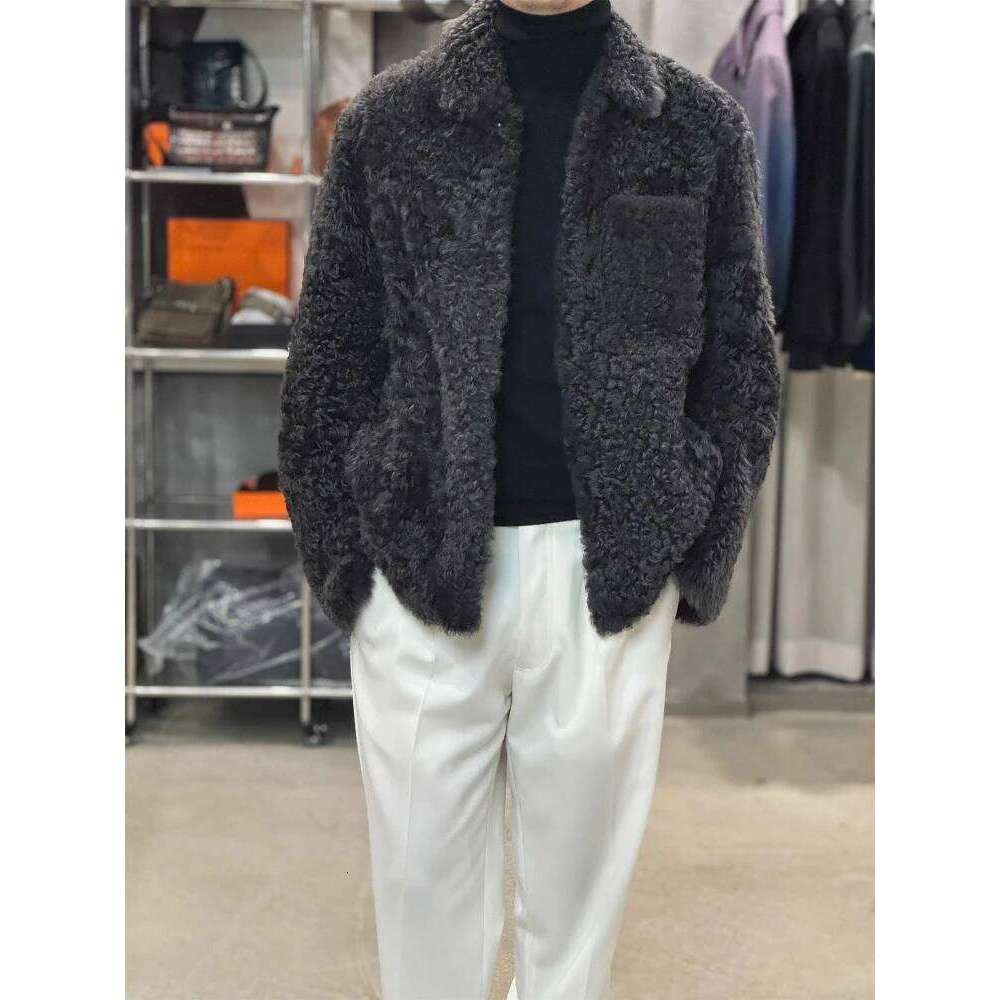 Winter Faux Lamb Wool Fur Men Curly Collared Padded Coat Parkas Oversized Warm Cotton Jacket Casual Thickened Outerwear Z260313