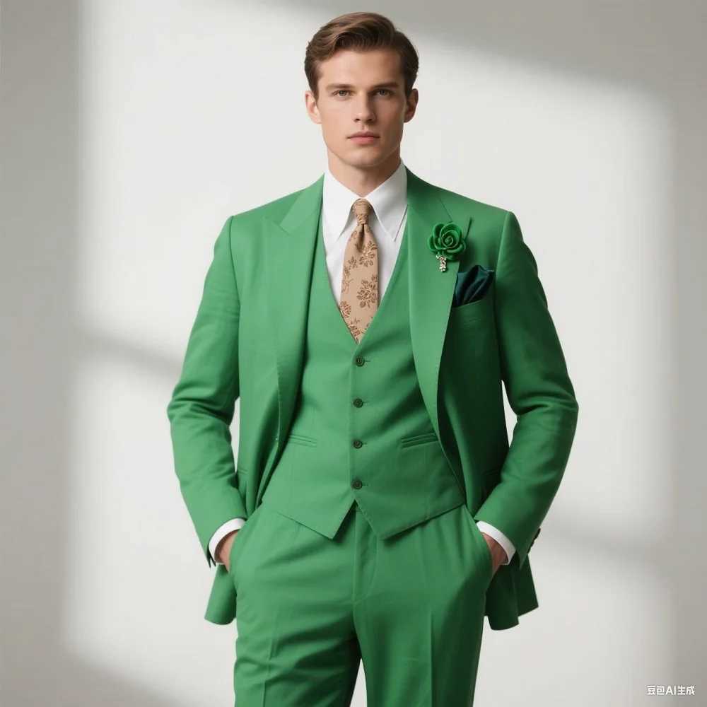 3PCS Formal Solid Mens Suit Set - Wedding Business Party Prom Classic Occasion Jacket Vest Pants Ensemble M260313