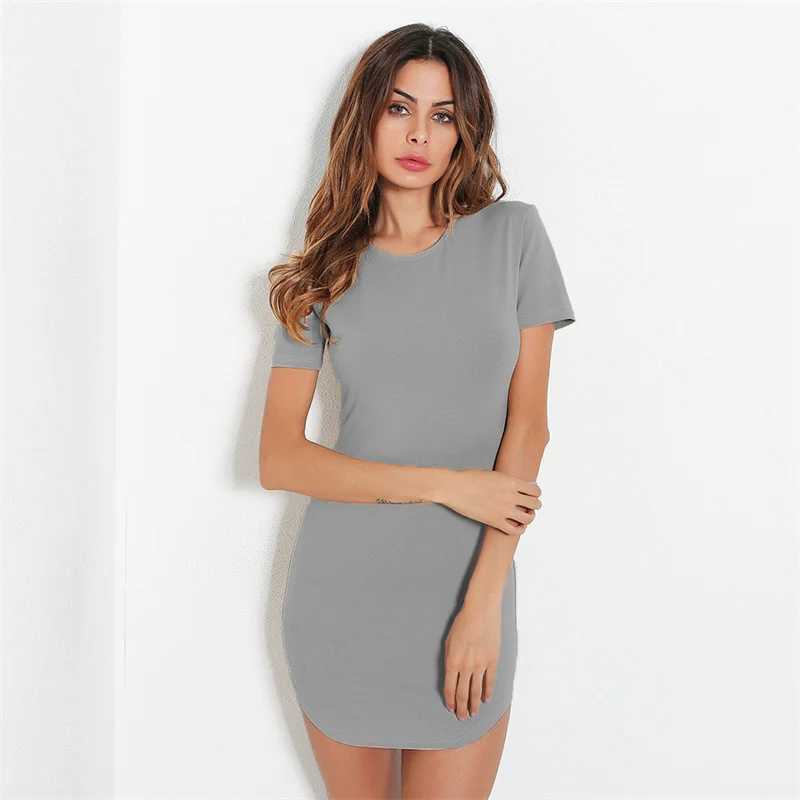 Summer Women Short Sleeve Dresses Ladies Solid Color O-Neck Bodycon Stretch Slim Mini Dress Vestidos QT035T260316