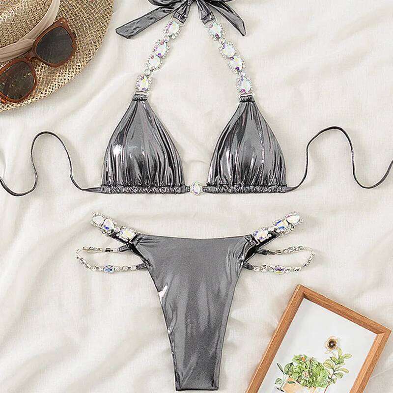 Summer Sexy Bikinis Swimsuit With Rhinestones Women Swimwear Female Push Up Bikini Beach Swim Wear Bathing Suit Pool Bather 2026 Y260303