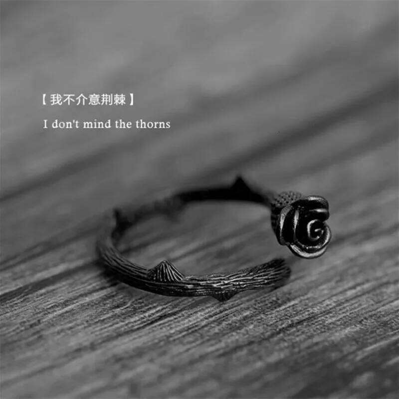 New Fashion Creative Popular Valentine's Day Diarrhea Black Rose Elegant Female Opening Rings R149 H260312