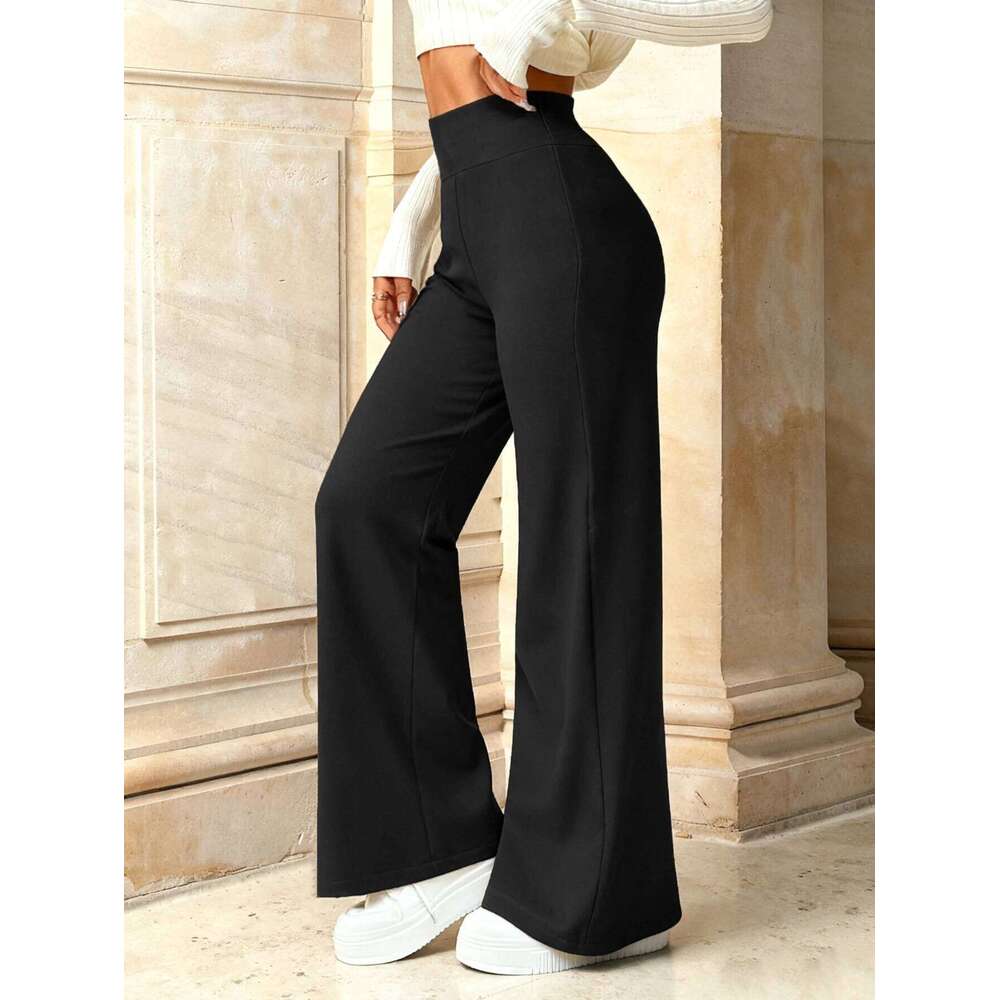 Women's Black Wide Leg Trousers High Waist Flowy Pants Streetwear Office Daily Bottoms Retro Elegant Style Casual