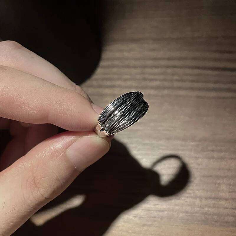 Retro Overlapping For Men Silver Color Punk Gothic Adjustable Open Ring Handmade Rock Unisex Jewelry Accessories Man Gift H260312