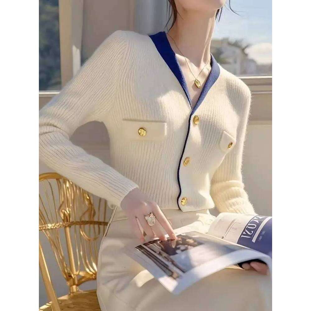 Women's Clothing New Chic Button Soft Elastic Sweaters Autumn Winter Temperament V-neck Slim Knitted Cardigan 2025 Korean Tops Z260313