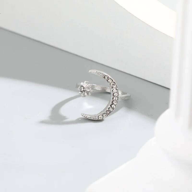 Trendy Cuff Ring Moon And Sun Design Crescent Shape Inlaid Rhinestone Match Daily Outfits Dainty Party Accessory H260312