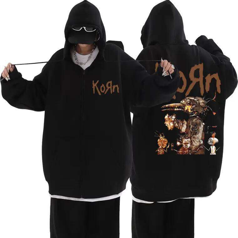 Vintage 90s Singer Rock Band Korn Graphic Zipper Hoodie Streetwear Men Women Loose Oversized Zip Hoodies Man Hip Hop Sweatshirt Z260315