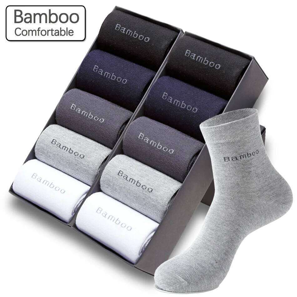 10 Pairs / Lot Bamboo Fiber Men Casual Business Anti-Bacterial Breatheable Men's Crew Socks High Quality Guarantee Sock Z260313