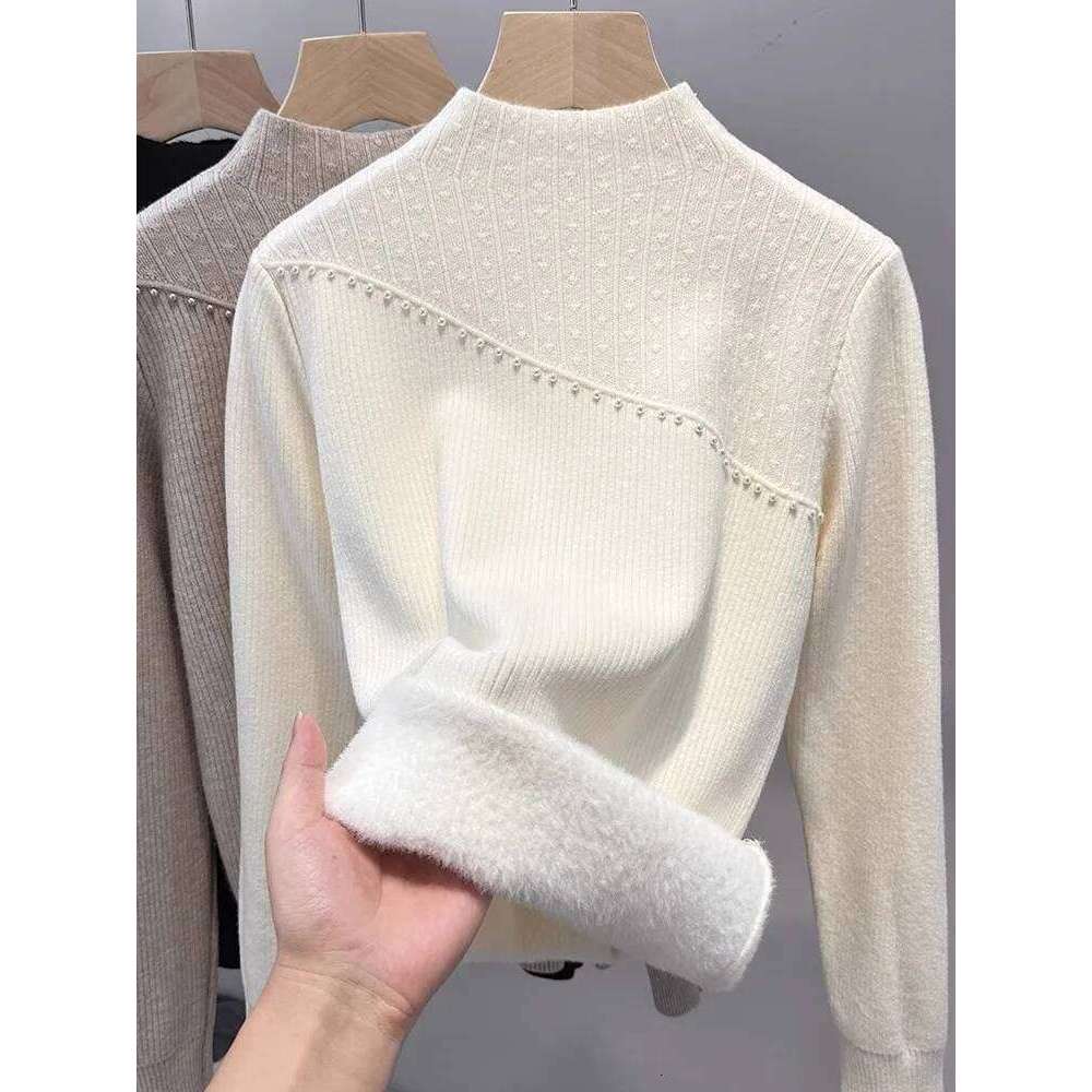 One-piece Thickened Fleece Sweater for Women, Half Turtleneck Base Shirt, Inner Wear, Autumn Winter New Knitted Pullover Top Z260313