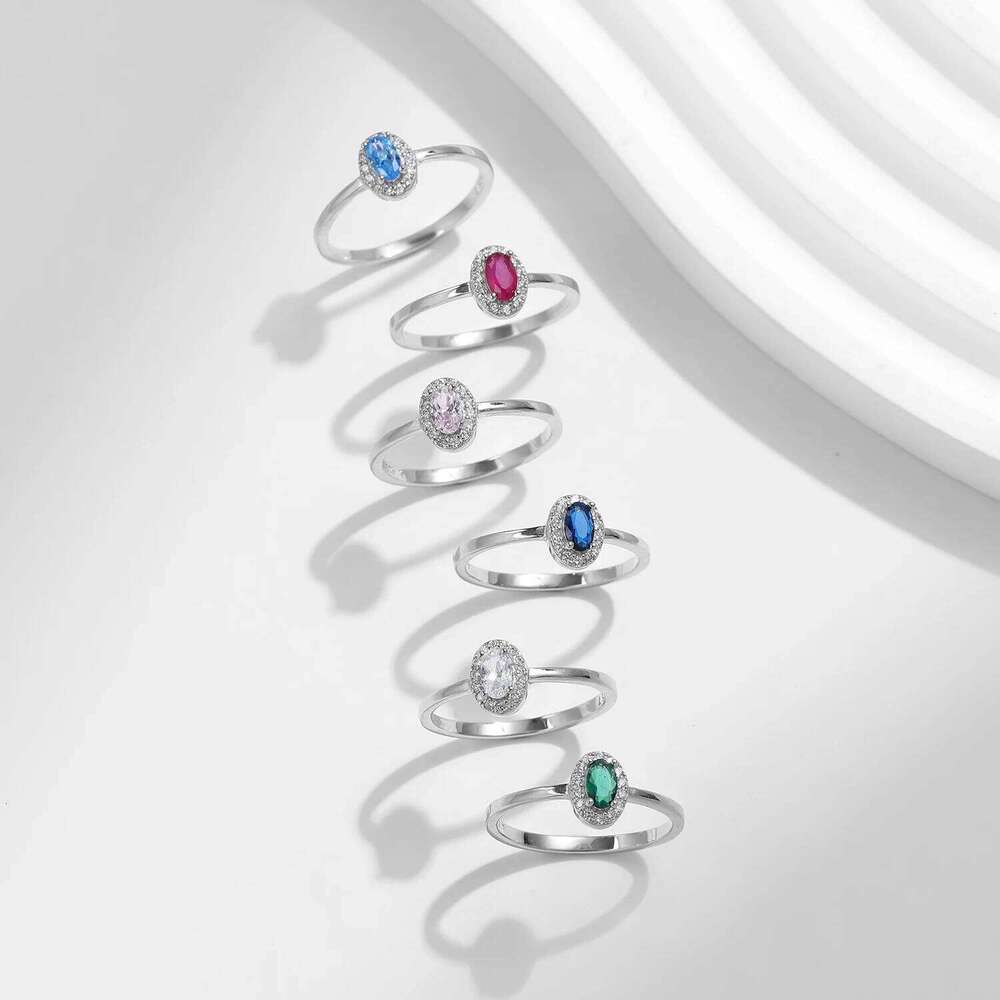 MODIAN 925 Sterling Silver Classic Oval Rainbow Colorful Zirconia Ring For Women Wedding Anniversary Statement Fine Jewelry H260312