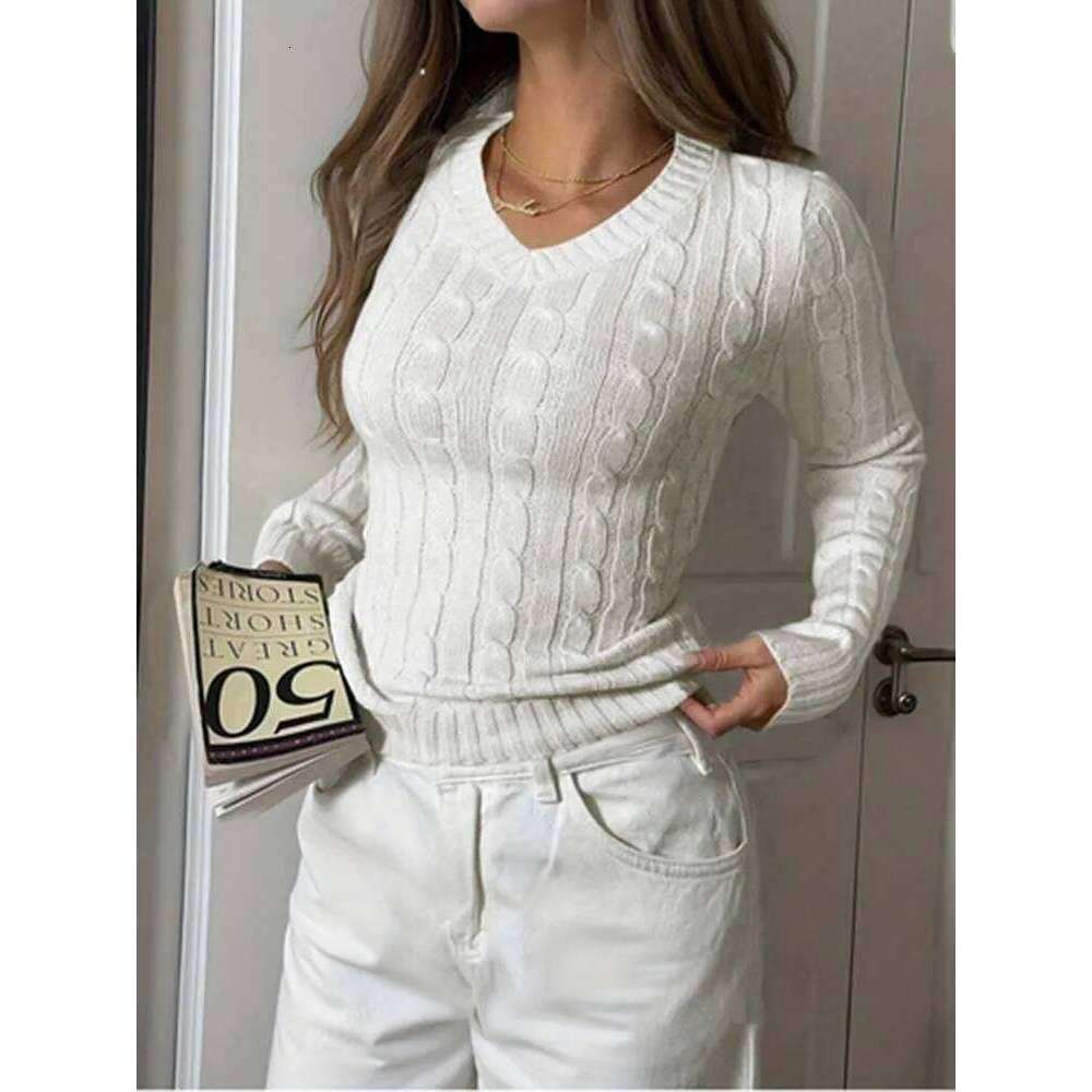 Women's V-neck Fried Dough Twists pullover wool fabric, versatile, fashionable, casual, loose, skin friendly material Z260314