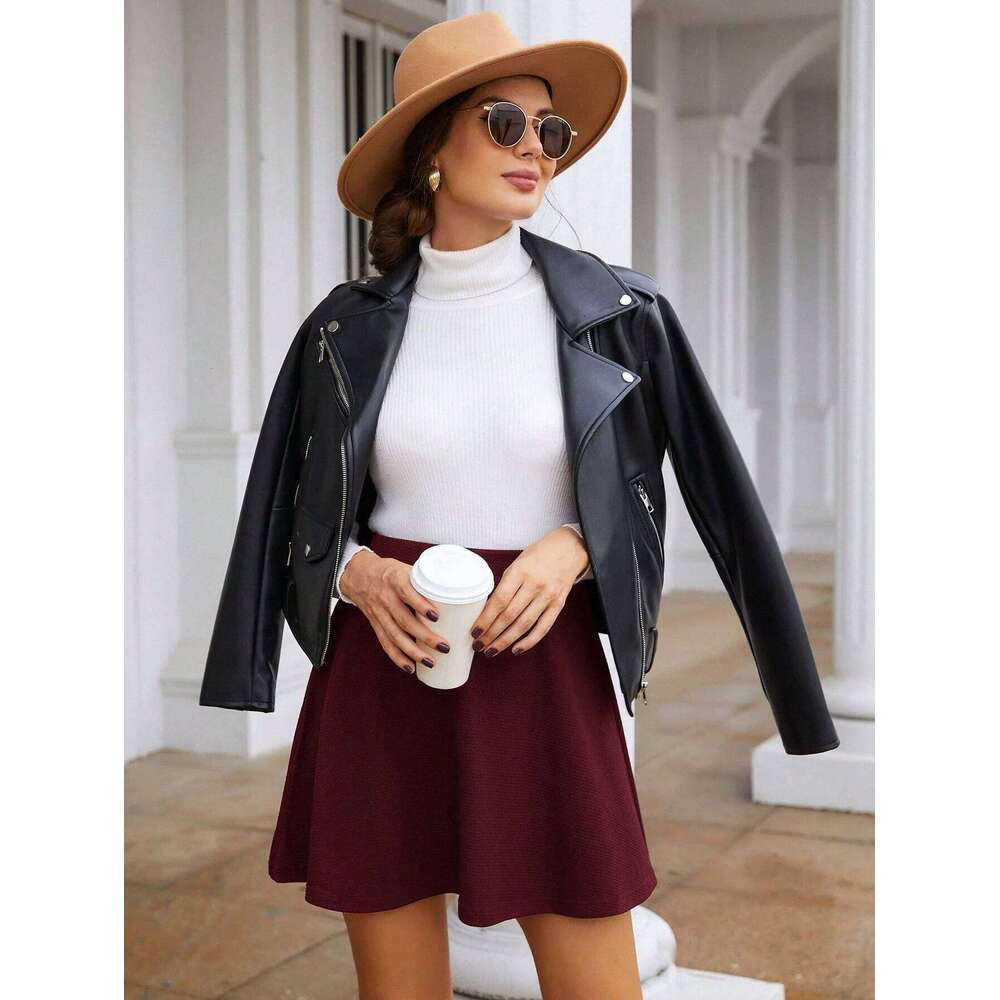 Ladies casual all-in-one high-waisted solid-color elastic-waist skirt Z260314