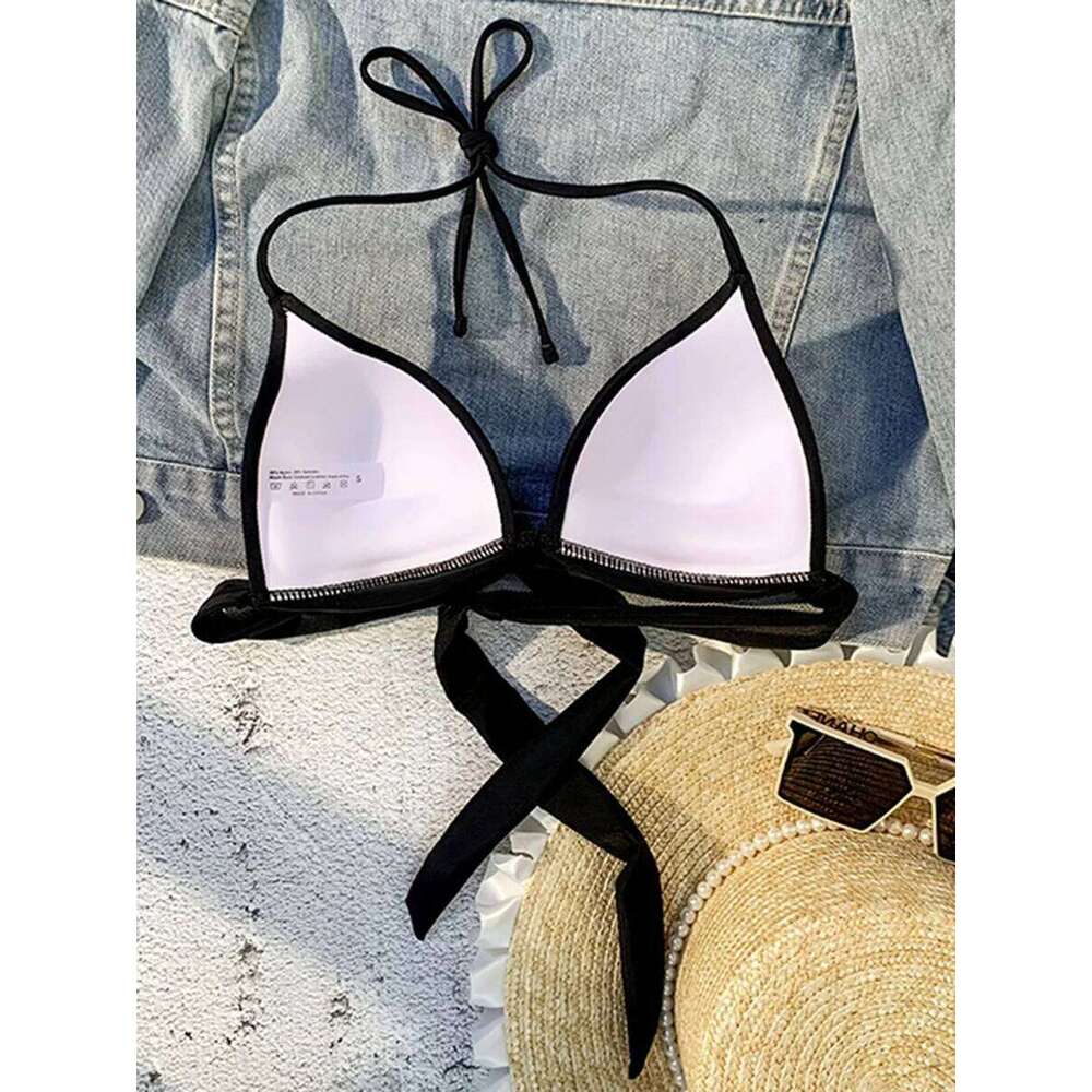 XS - XL Sexy 2025 Push Up Bra Cup Halter Bikini Female Swimsuit Women Swimwear Bather Bathing Suit Swim Solid Beach wear Top Y260303