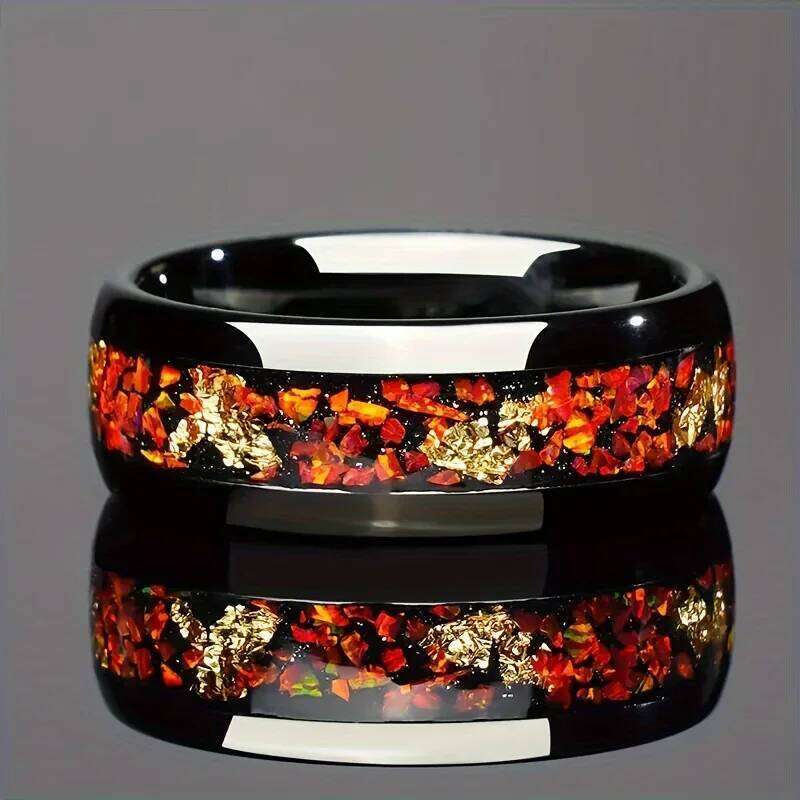 Fashion 8Mm Stainless Steel Inlay Galaxy Style Abalone Shell Rings for Men Wedding Engagement Band Jewelry Gift H260312