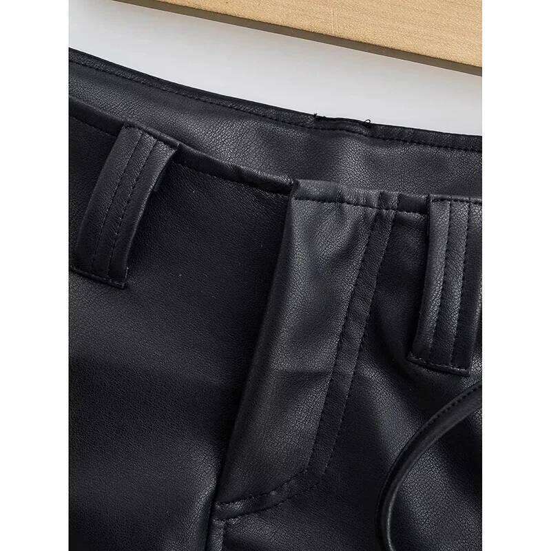 QNQO Skirts for Women Y2k Fashion Lace Up PU Leather Black 2025 New Korean Style Slim Pocket Hip Wrap Women's Mini Skirt Z260314