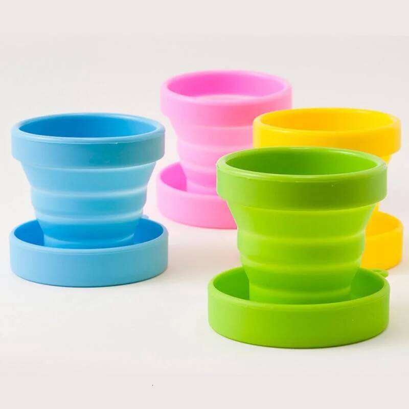 1Pc Portable Silicone Retractable Folding With Lid Telescopic Collapsible Drinking Outdoor Travel Water Cup Z260313