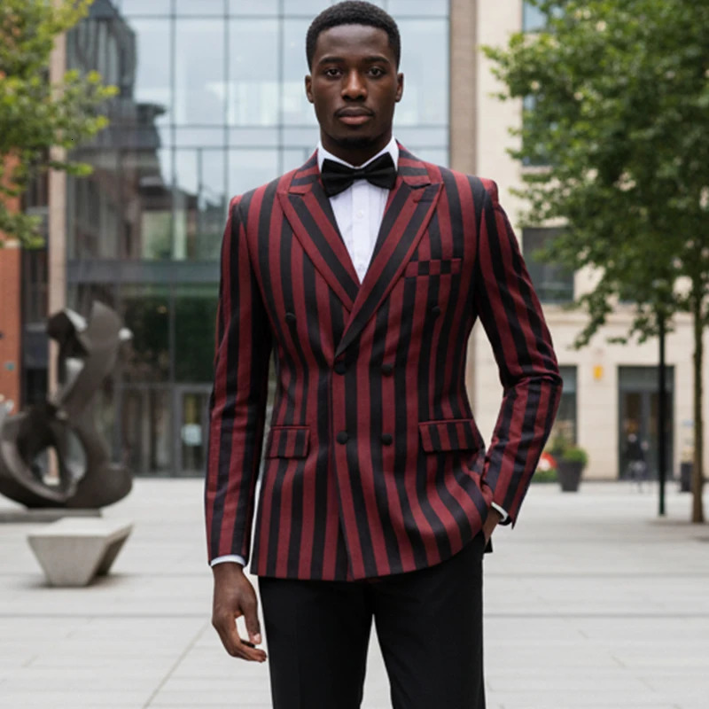 ST Cassy High Quality party outfit Mens Suits Fashion striped evening gown Double Breasted Slim Fit 2 piece set JacketPants 260312