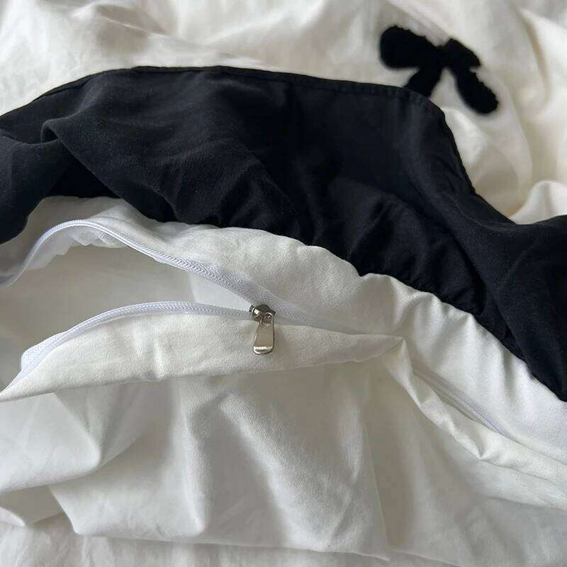 Korean Princess Style Kawaii Girl Black Bow Bedding Skin-friendly Soft Duvet Cover Set Sheet Or Bed Skirt Pillowcases H260312 - view 5
